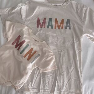 Mama and Mini matching tee shirt and onesie. Size medium. Size 18-24 months
